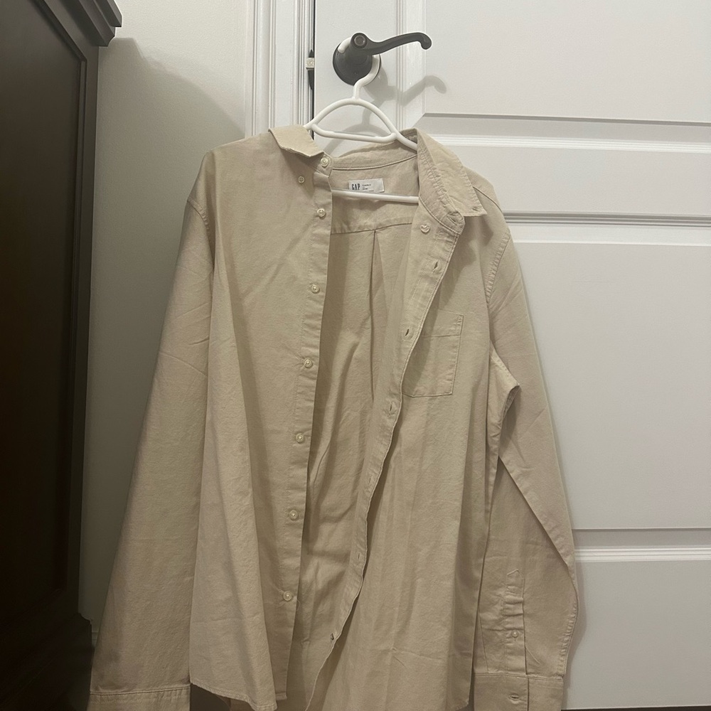 Mens GAP Light Tan Button-Up Shirt cotton Size L NEW